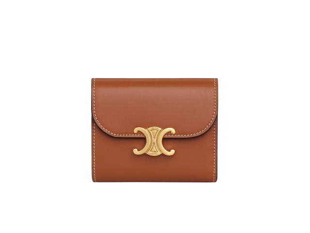 Celine Celine Small Wallet Triomphe In Shiny Smooth Lambskin With Gold Finishing Tan - view 1