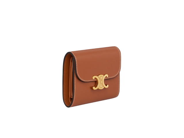 Celine Celine Small Wallet Triomphe In Shiny Smooth Lambskin With Gold Finishing Tan - view 3