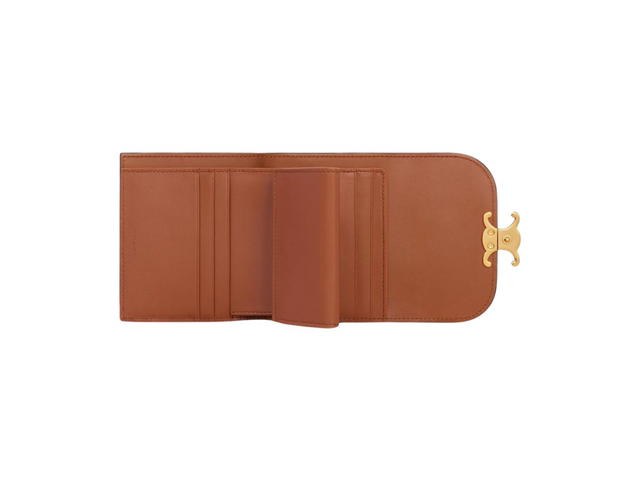 Celine Celine Small Wallet Triomphe In Shiny Smooth Lambskin With Gold Finishing Tan - view 4