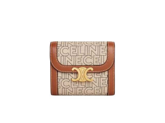 Celine Celine Small Wallet Triomphe In Textile Celine All Over Print Calfskin Natural-Tan - view 1