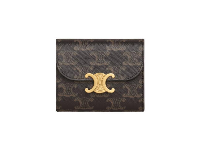 Celine Celine Small Wallet Triomphe In Triomphe Canvas With Gold Finishing Tan - view 1