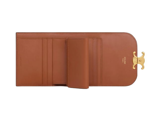 Celine Celine Small Wallet Triomphe In Triomphe Canvas With Gold Finishing Tan - view 3