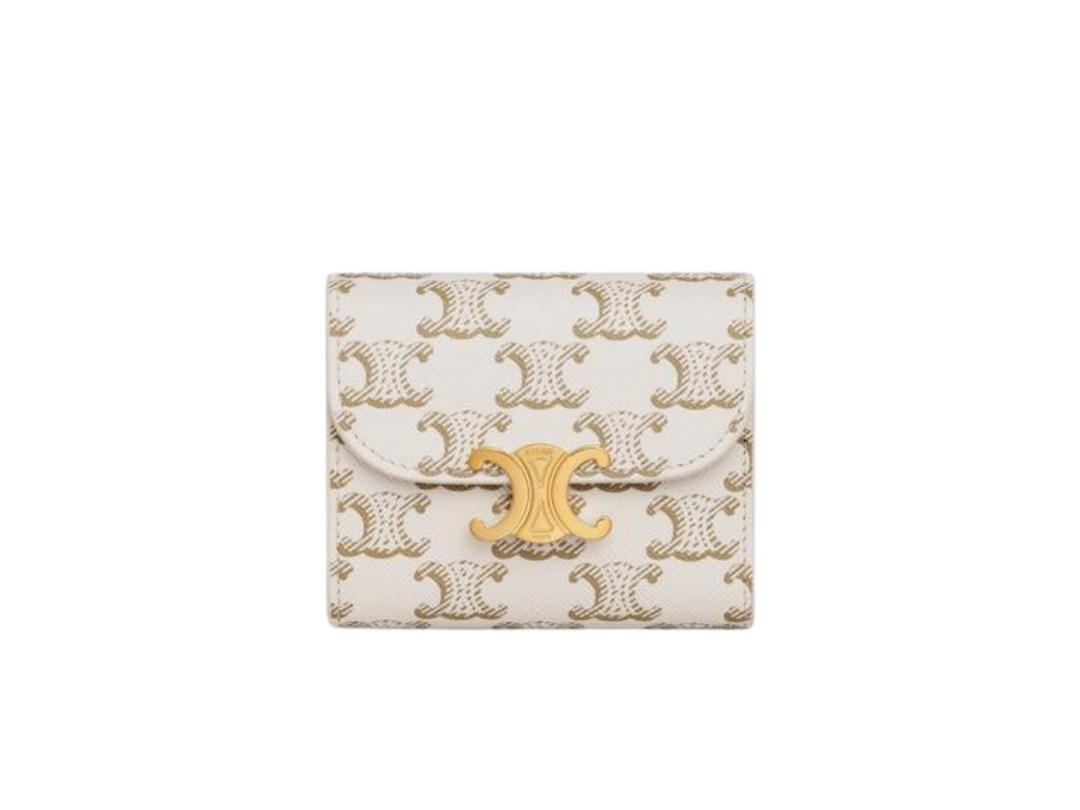 Celine Celine Small Wallet Triomphe In Triomphe Canvas White Tan