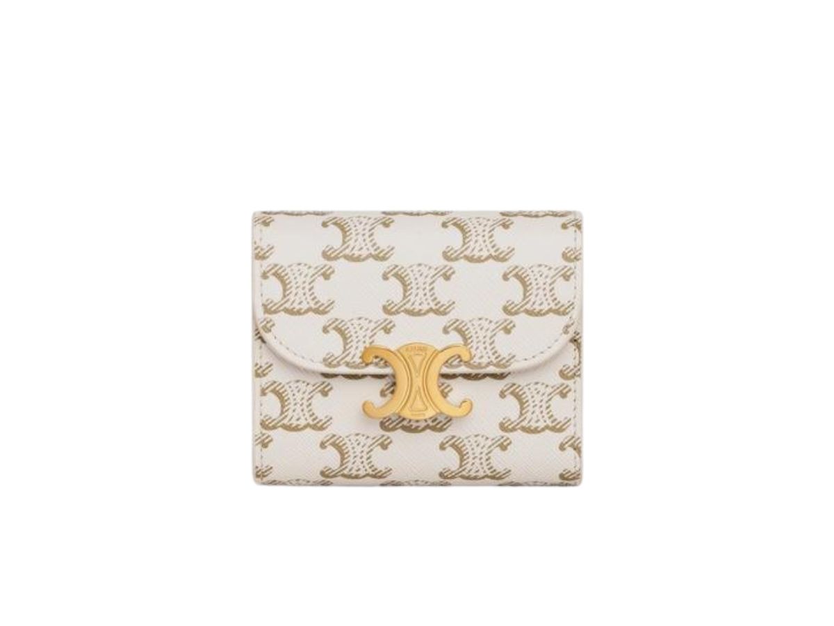 Celine Celine Small Wallet Triomphe In Triomphe Canvas White Tan