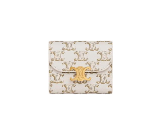 Celine Celine Small Wallet Triomphe In Triomphe Canvas White Tan - view 1