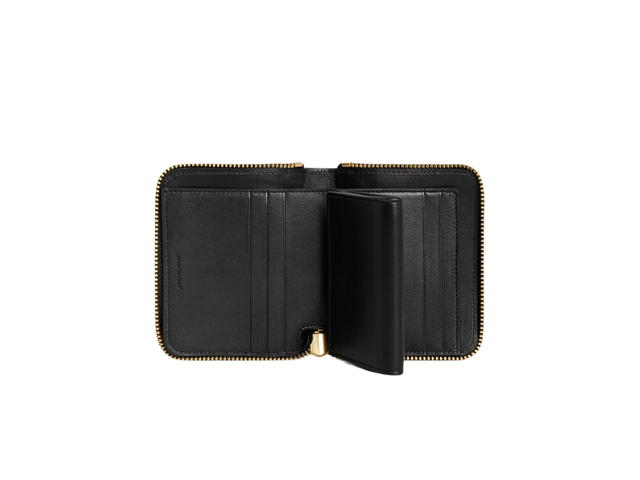 Celine Celine Small Zipped Wallet Essentials In Grained Calfskin With Gold Finishing Black - view 3