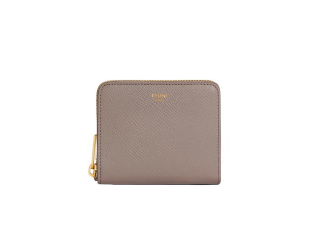 Celine Celine Small Zipped Wallet Essentials In Grained Calfskin With Gold Finishing Pebble - view 1