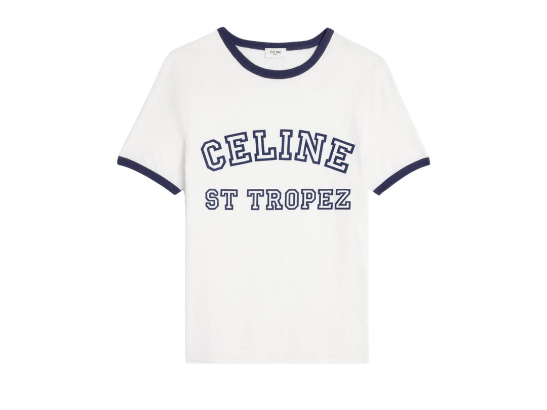 Celine Celine ST Tropez 70's T-Shirt In Cotton Jersey Off White-Navy
