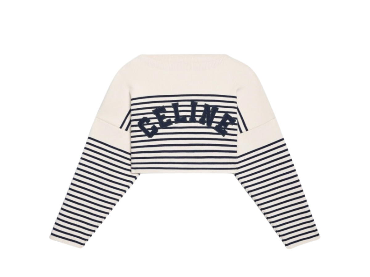 Celine Celine Striped Knit Cotton Sweater Cream Navy