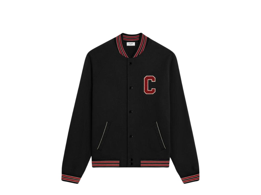 Celine Celine Teddy College Jacket In Cotton Fleece Black-Red Grape-Off White
