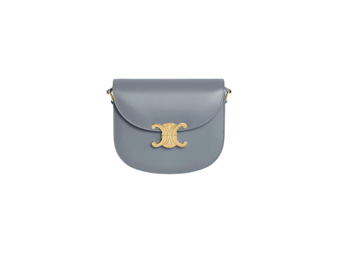 Celine Celine Teen Besace Triomphe In Shiny Calfskin Blue Grey