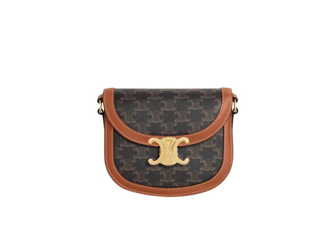 Celine Celine Teen Besace Triomphe In Triomphe Canvas And Calfskin With Gold Finish Hardware Tan