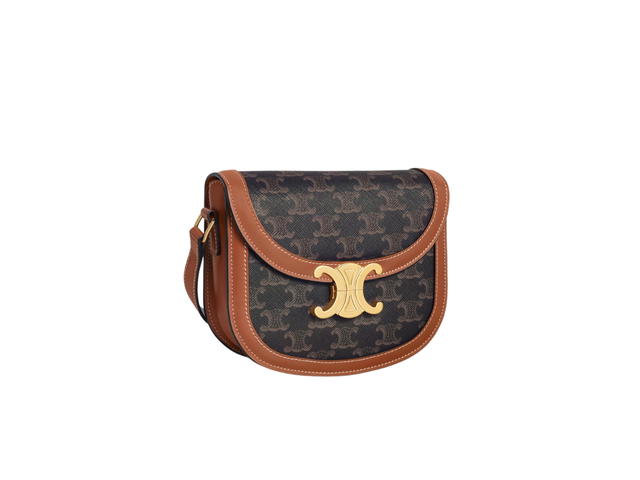 Celine Celine Teen Besace Triomphe In Triomphe Canvas And Calfskin With Gold Finish Hardware Tan - view 2