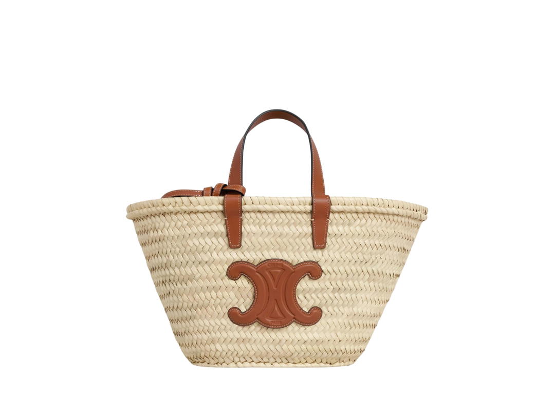 Celine Celine Teen Celine Classic Panier In Palm Leaves And Calfskin With Gold Finishing Tan