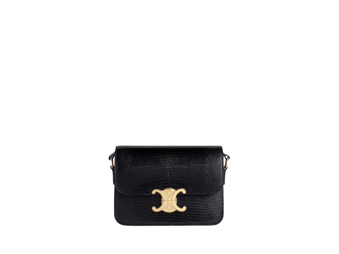 Celine Celine Teen Triomphe Bag In Lizard Leather With Gold Metal Hardware Black