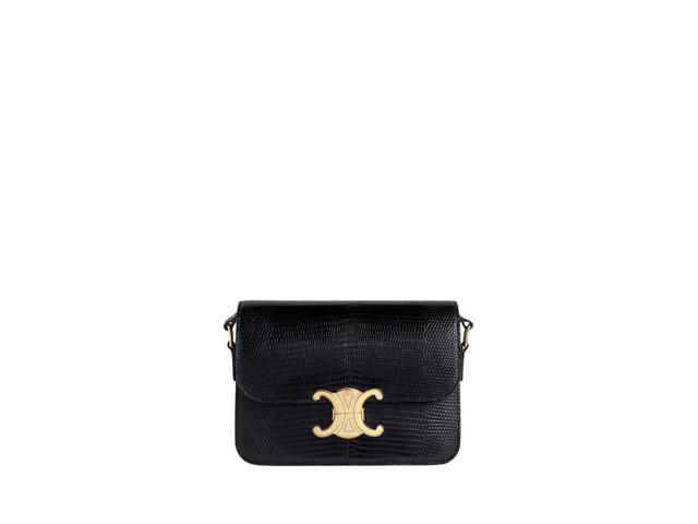 Celine Celine Teen Triomphe Bag In Lizard Leather With Gold Metal Hardware Black - view 1