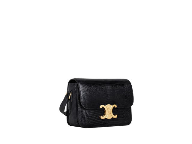 Celine Celine Teen Triomphe Bag In Lizard Leather With Gold Metal Hardware Black - view 3