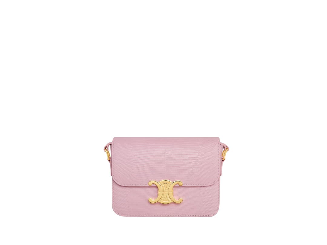 Celine Celine Teen Triomphe Bag In Lizard With Gold Finishing Hardware Light Pink