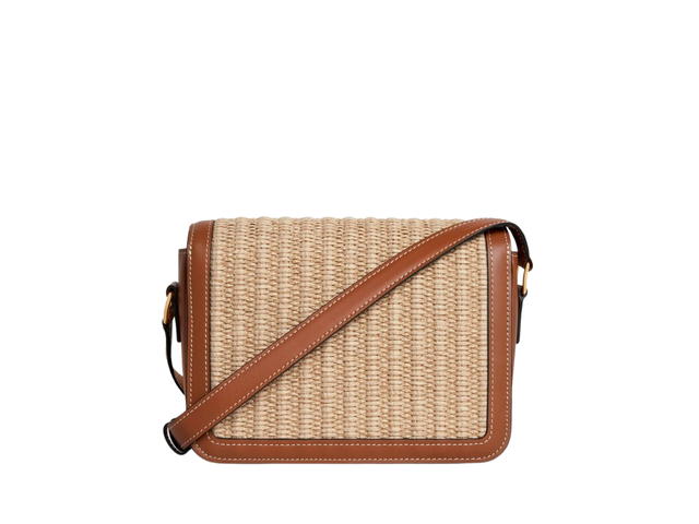 Celine Celine Teen Triomphe Bag In Raffia Effect Textile And Calfskin With Gold Finishing Natural Tan - view 2