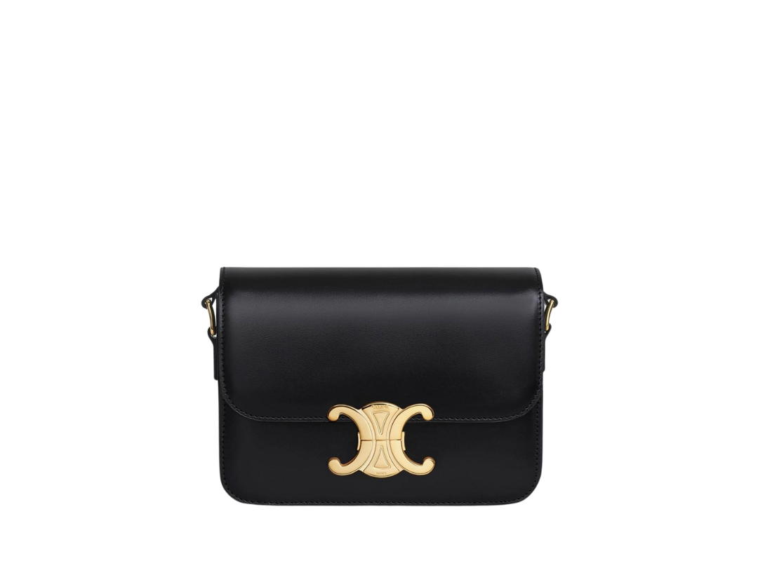 Celine Celine Teen Triomphe Bag In Shiny Calfskin With Triomphe Metallic Closure Black