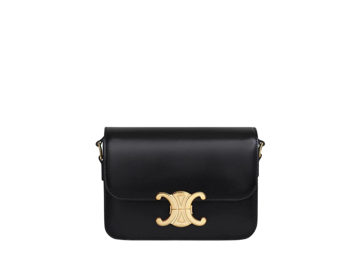 Celine Celine Teen Triomphe Bag In Shiny Calfskin With Triomphe Metallic Closure Black
