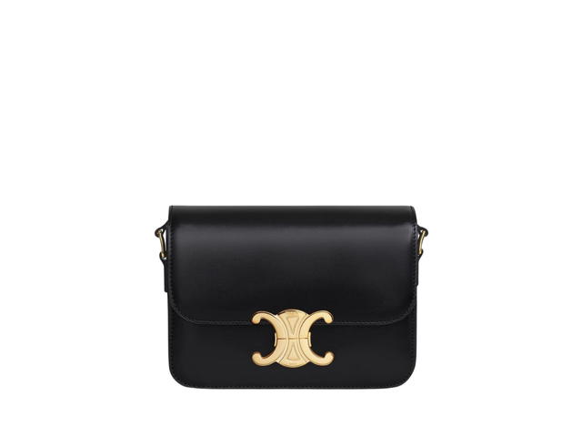 Celine Celine Teen Triomphe Bag In Shiny Calfskin With Triomphe Metallic Closure Black - view 1