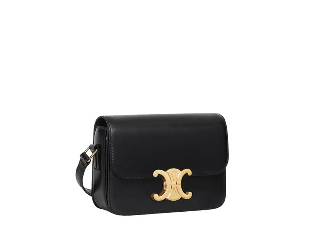 Celine Celine Teen Triomphe Bag In Shiny Calfskin With Triomphe Metallic Closure Black - view 2