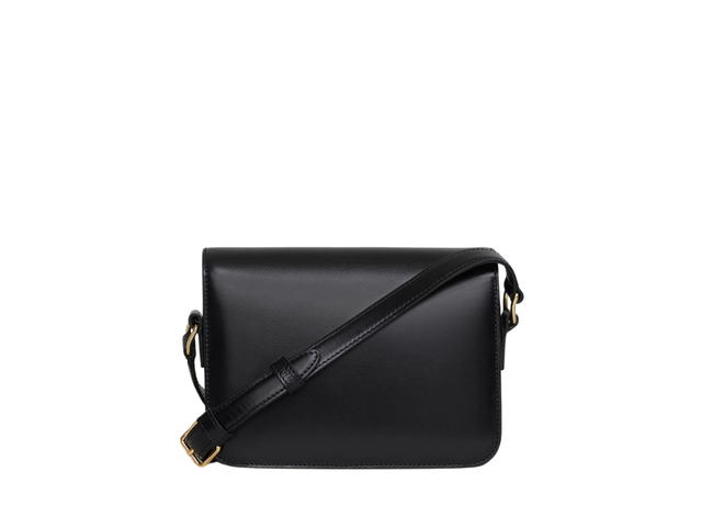Celine Celine Teen Triomphe Bag In Shiny Calfskin With Triomphe Metallic Closure Black - view 3
