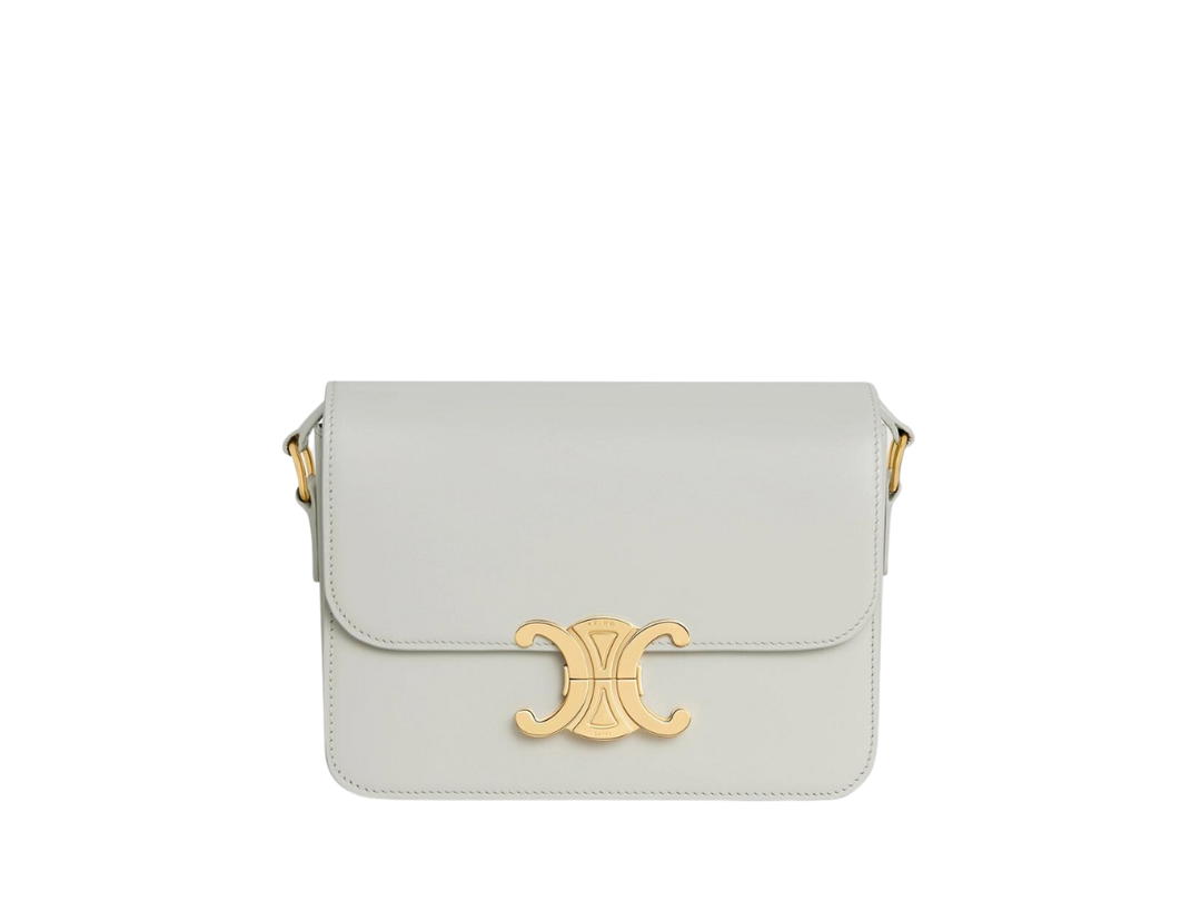 Celine Celine Teen Triomphe Bag In Shiny Calfskin With Gold Finishing Chalk