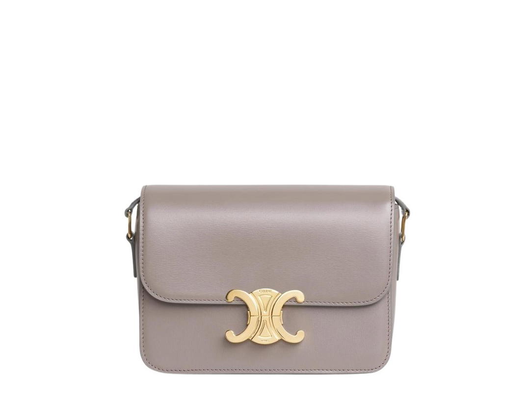 Celine Celine Teen Triomphe Bag In Shiny Calfskin With Gold Finishing Pebble