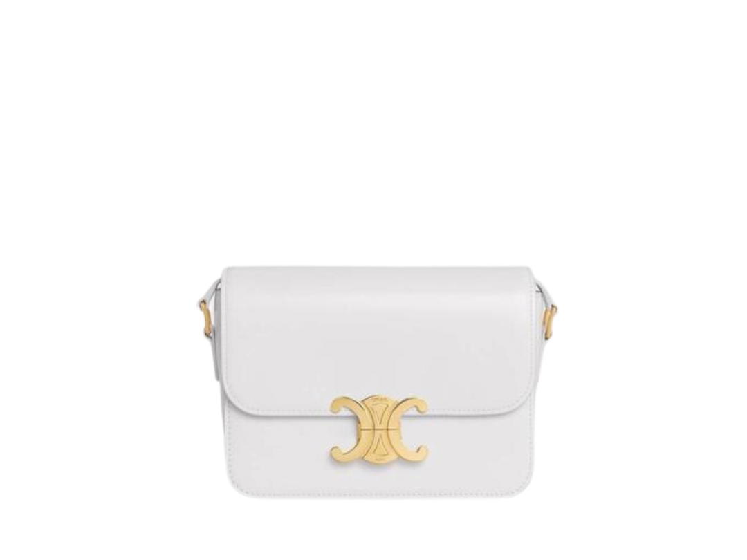 Celine Celine Teen Triomphe Bag In Shiny Calfskin With Triomphe Metallic Closure Arctic White