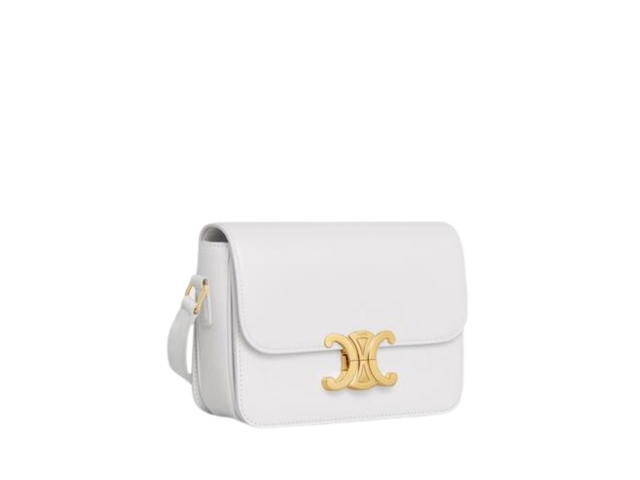 Celine Celine Teen Triomphe Bag In Shiny Calfskin With Triomphe Metallic Closure Arctic White - view 3