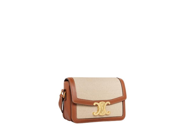 Celine Celine Teen Triomphe Bag In Textile And Calfskin With Gold Finishing Hardware Natural-Tan - view 2
