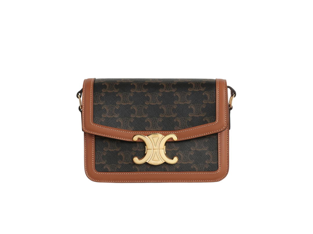 Celine Celine Teen Triomphe Bag In Triomphe Canvas and Calfskin With Gold Finishing Tan