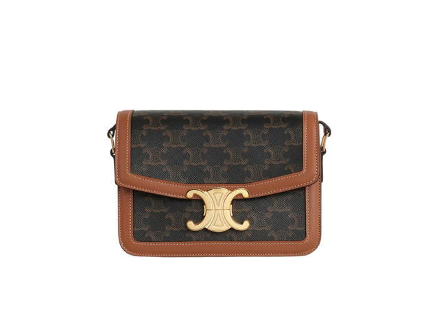 Celine Celine Teen Triomphe Bag In Triomphe Canvas and Calfskin With Gold Finishing Tan - view 1