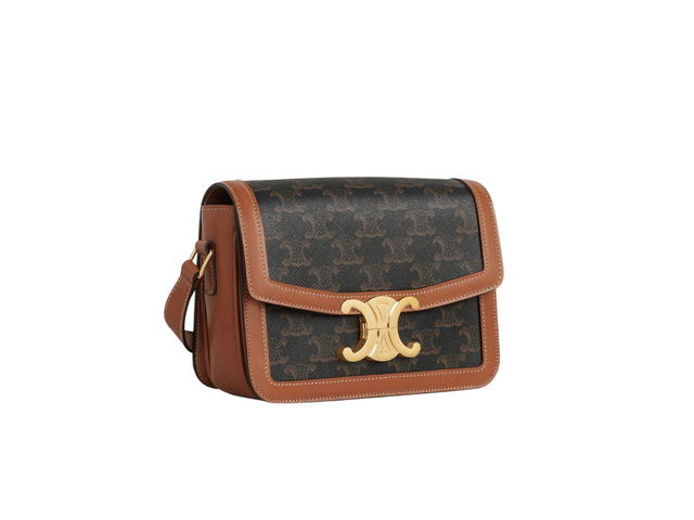 Celine Celine Teen Triomphe Bag In Triomphe Canvas and Calfskin With Gold Finishing Tan - view 3