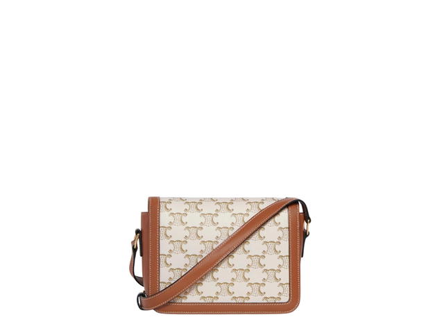 Celine Celine Teen Triomphe Bag In Triomphe Canvas And Calfskin With Gold Finishing White - view 2