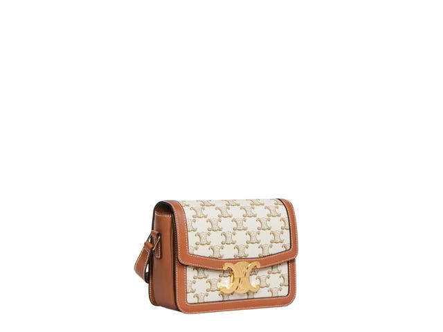 Celine Celine Teen Triomphe Bag In Triomphe Canvas And Calfskin With Gold Finishing White - view 3