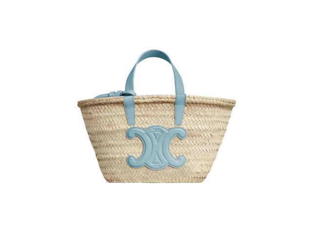 Celine Celine Teen Triomphe Celine Classic Panier In Palm Leaves And Calfskin California Blue - view 1