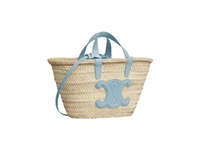 Celine Celine Teen Triomphe Celine Classic Panier In Palm Leaves And Calfskin California Blue - view 2