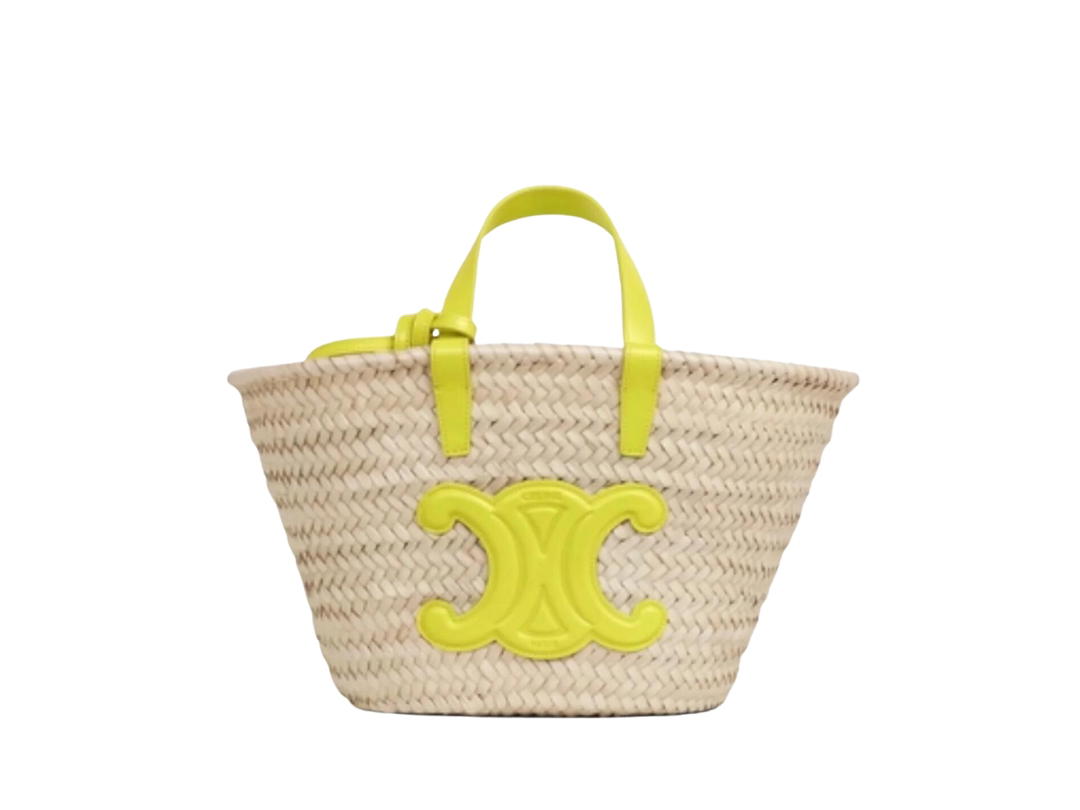 Celine Celine Teen Triomphe Celine Classic Panier In Palm Leaves And Calfskin With Gold Finishing