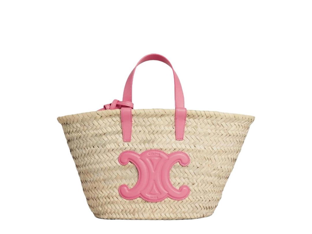 Celine Celine Teen Triomphe Celine Classic Panier In Palm Leaves And Calfskin With Gold Finishing Flamingo