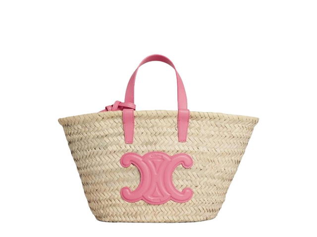 Celine Celine Teen Triomphe Celine Classic Panier In Palm Leaves And Calfskin With Gold Finishing Flamingo - view 1