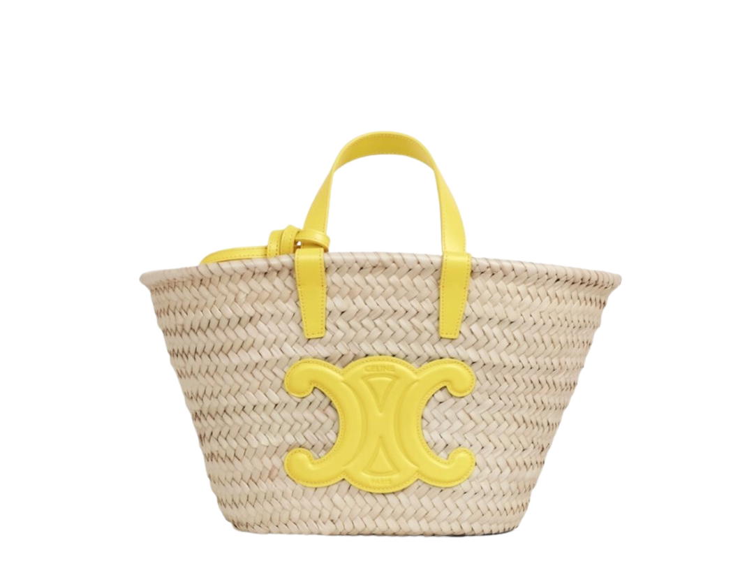 Celine Celine Teen Triomphe Celine Classic Panier In Palm Leaves And Calfskin With Gold Finishing Yellow