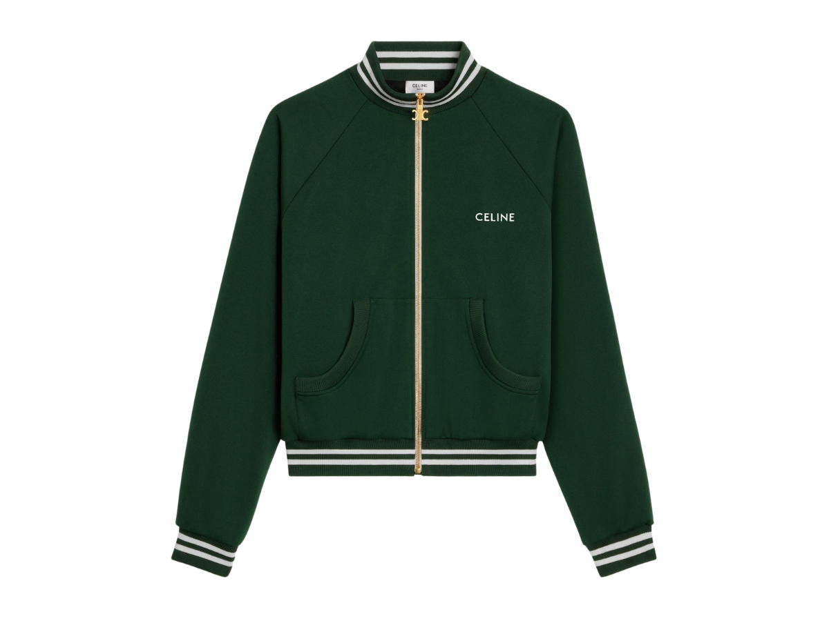 Celine Celine Tracksuit Jacket In Double Face Jersey Dark Bottle Green Off White