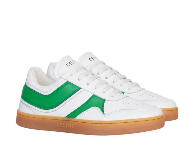Celine Celine Trainer Low Lace-Up Sneaker In Calfskin Optic White-Flash Green-Beige - view 2