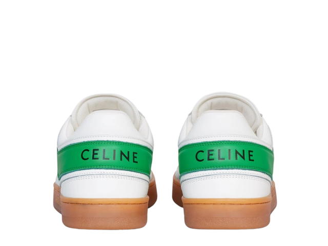 Celine Celine Trainer Low Lace-Up Sneaker In Calfskin Optic White-Flash Green-Beige - view 3