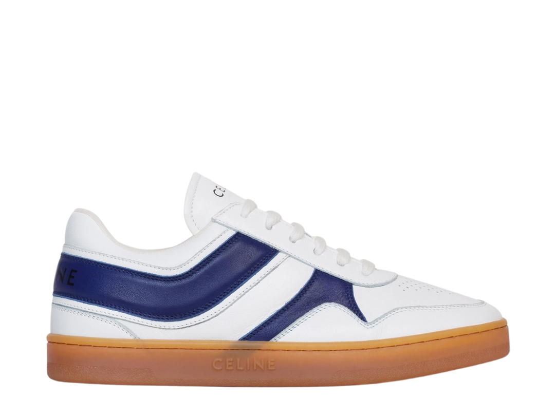 Celine Celine Trainer Low Lace-Up Sneaker In Calfskin Optic White-Navy-Beige