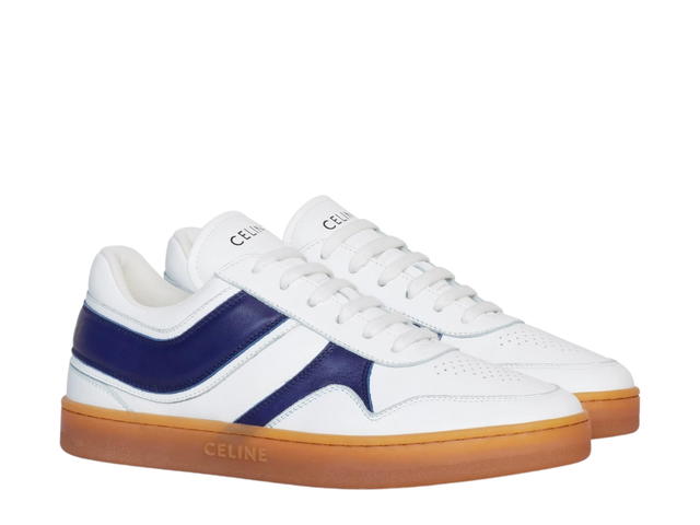 Celine Celine Trainer Low Lace-Up Sneaker In Calfskin Optic White-Navy-Beige - view 2
