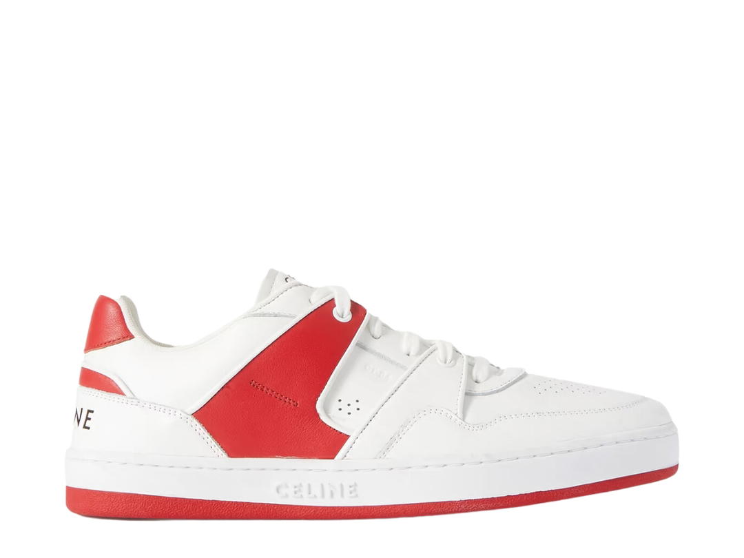 Celine Celine Trainer Low Lace-Up Sneaker In Calfskin Optic White Red